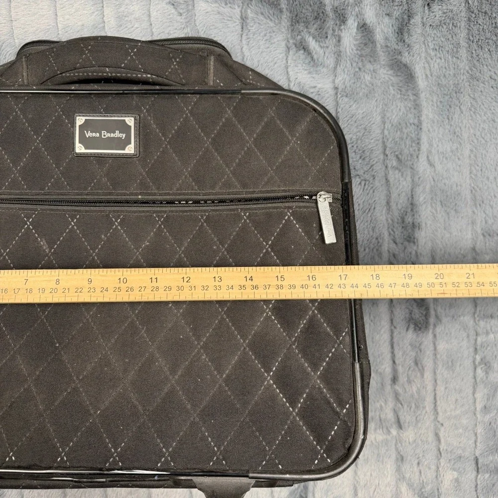 Vera Bradley Black Quilted Rolling Laptop Bag Briefcase Telescope Handle Luggage